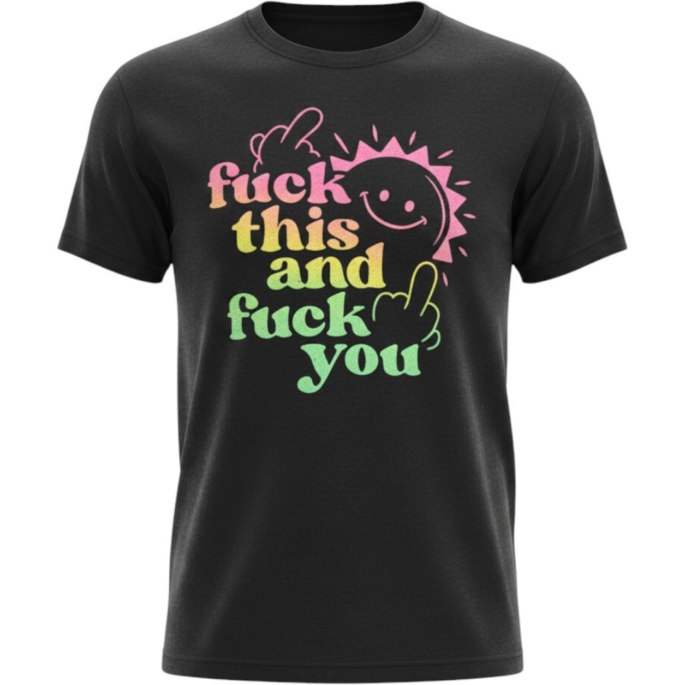 Spencer's Mens Rainbow Graphic Tee Black F*ck This F*ck You‎ Sarcastic Shirt M